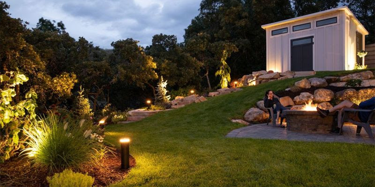 Outdoor speaker installation and landscape audio lighting system