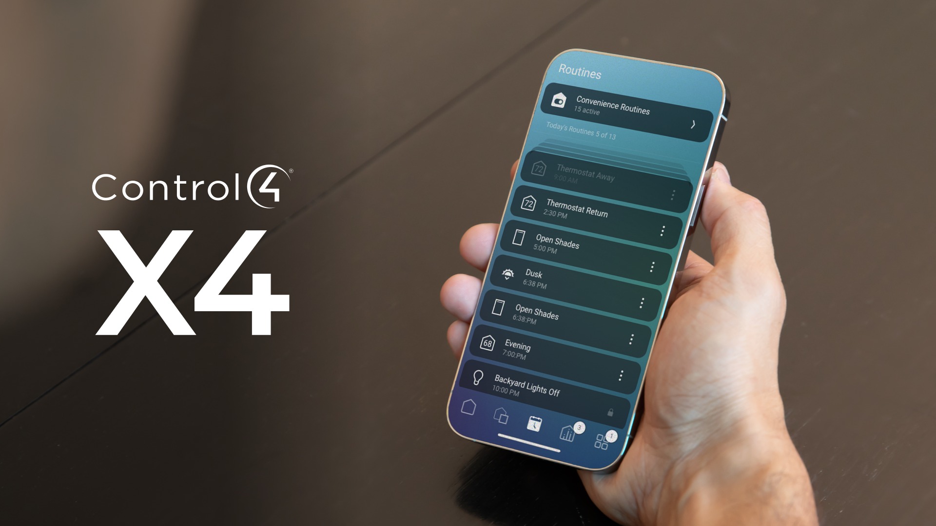 Control4 X4 routines and scenes interface for smart homes